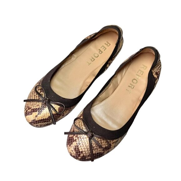 Report Brown Snake Print Leather Ballet Flats Women's Sz. 10 Animal Print - Picture 4 of 12